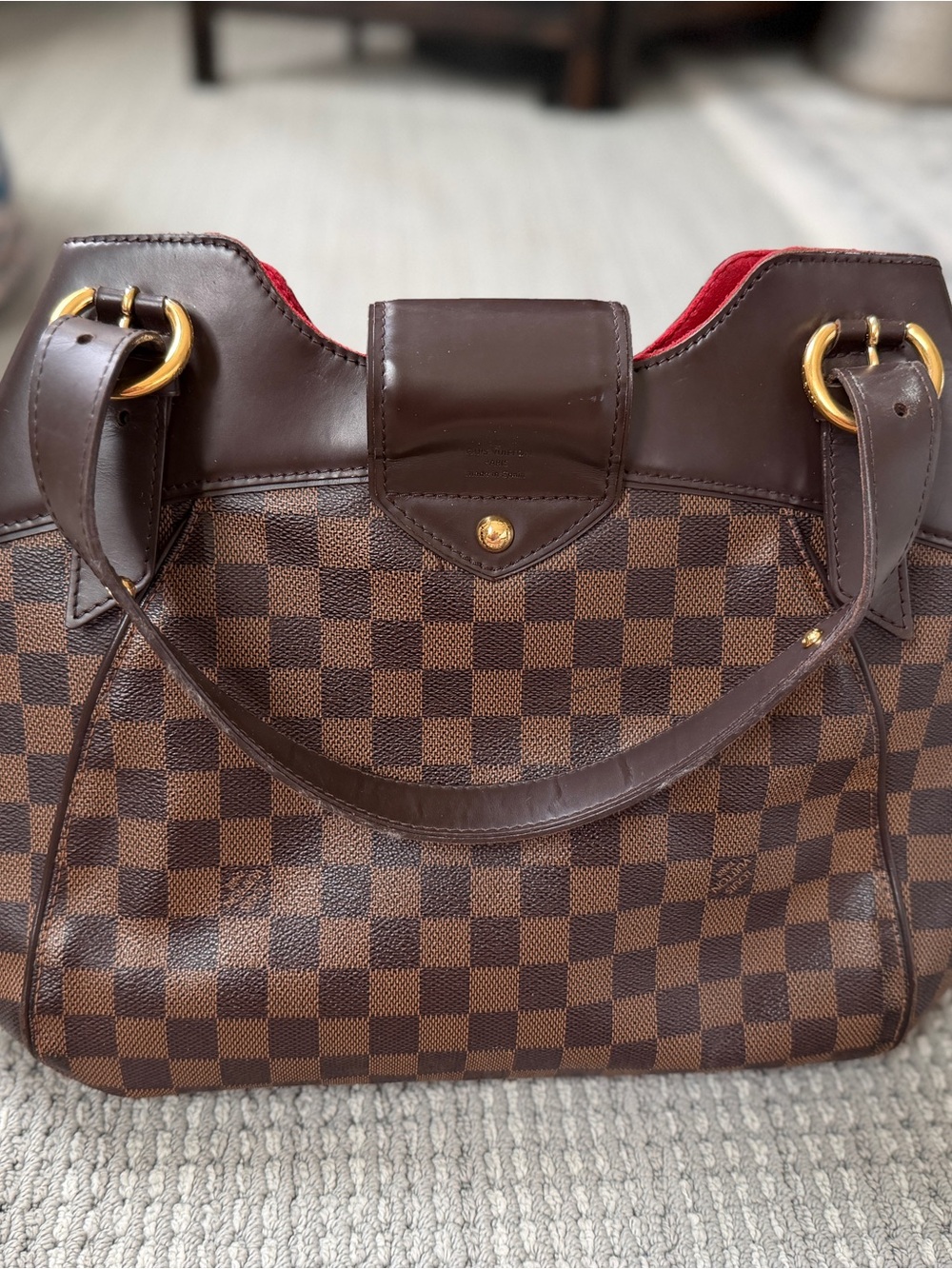 Louis Vuitton Sistina GM Brown Damier Shoulder Bag with Red Interior - Picture 2 of 11